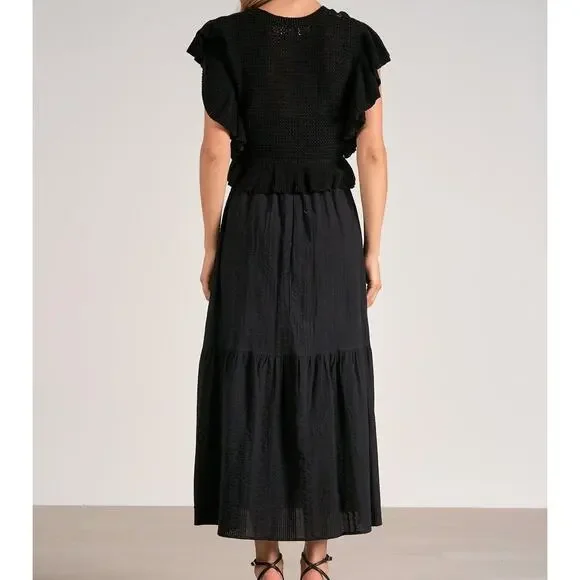 Elan The Aurora Dress Black Midi Dress w/Black over sweater vest Size S - Picture 3 of 16